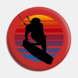 Kitesurfing Female Rider Silhouette Retro Sunset Pin