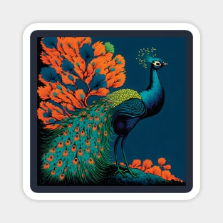 Beautiful Peacock and Stunning Matching Foliage Magnet