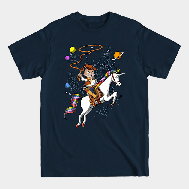 Cat Cowboy Riding Unicorn - Cat Riding Unicorn - T-Shirt