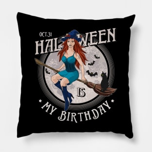 Young beautiful witch on a broom Pillow