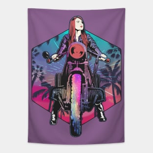 Cafe Racer girl, Caferacer girl, Cafe Racer Female Biker, Cafe Racer Riding Girl, Biker Girl, Racing Girl, Retro Vintage Motorcyclist Girl, Caferacer Race Girl,  Caferacer Lady waiting for a Race Tapestry