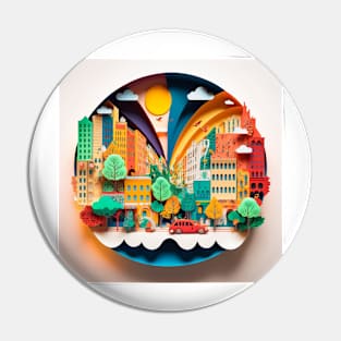 3D Effect Papercut Art - Cityscape Scene Pin