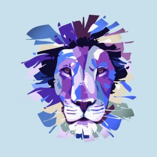 Lion Face Abstract Blue Purple T-Shirt