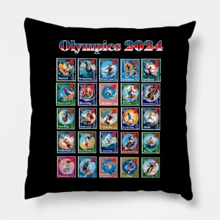 2024 Olympics Commemorative Postage Stamps Pillow