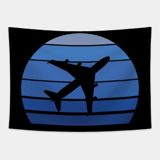 Airplane inside Blue Sunset Tapestry