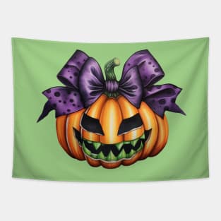 Halloween Scary Pumpkin Face with Big Bow character illustration Tapestry