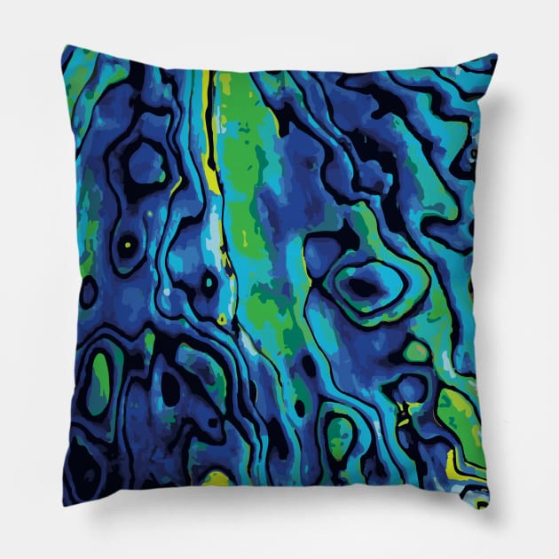 Graphic New Zealand Abalone Paua Shell Colour Green Blue Pillow by Ciara Shortall Art