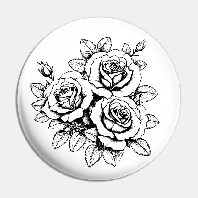 Rose Flowers Black and White Illustration Pin by Biophilia