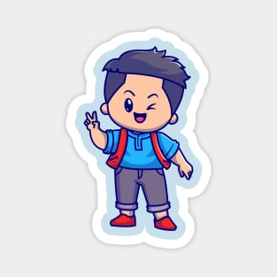 Cute Boy With Peace Sign Cartoon Magnet