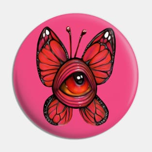 Groovy Pop Surreal Big Eyed Art Monarch Butterfly Illustration Pin