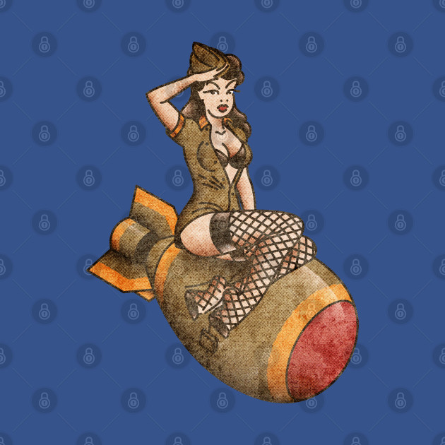 American Traditional Patriotic Atomic Bomb Belle Pin-up Girl Vintage Style - Tattoo - T-Shirt