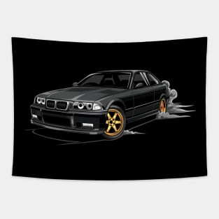 M3 E36 Car Illustration Black Tapestry