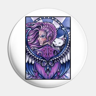 Guardian Angel and White Cat - Black Outline Version Pin