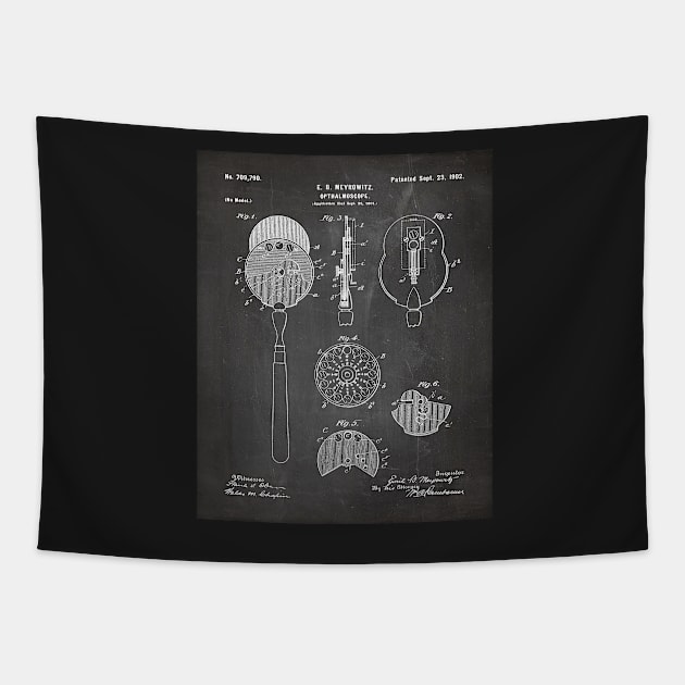 Ophthalmoscope Patent - Optometrist Eye Doctors Office Art - Black Chalkboard Tapestry by patentpress