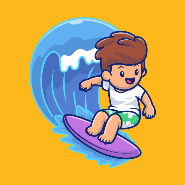 Cute Boy Surfing On Wave by Catalyst Labs