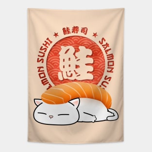 Chubby Cat Salmon Sushi Tapestry