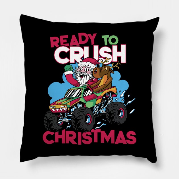 Ready to Crush Christmas // Santa Monster Truck Xmas Pillow by SLAG_Creative