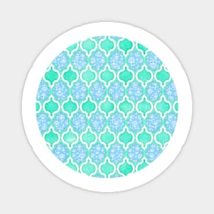 Moroccan Aqua Doodle pattern in mint green, blue & white Magnet