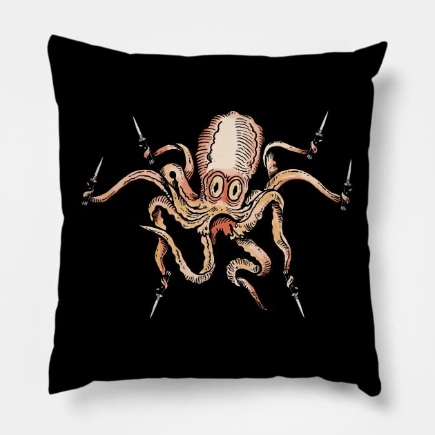 Octopus with Switchblades Pillow by ZugArt01