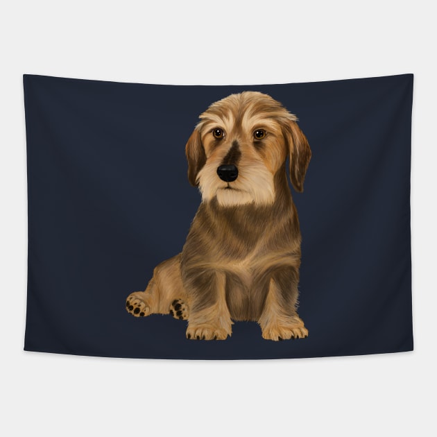 Wirehaired Dachshund sitting dog Tapestry by Mehu Art