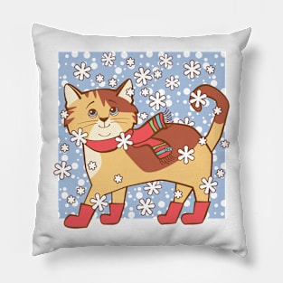 Cat in Snow Pillow