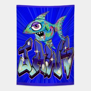 Jaws Shark Cartoon Graffiti Tapestry