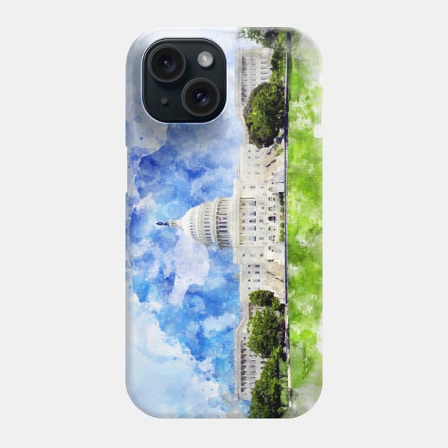United States Capitol in Washington DC Watercolor - 01 Phone Case by SPJE Illustration Photography