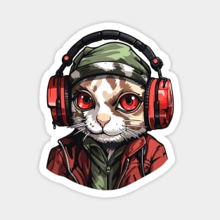 Hardbass Cat With Rave Music Headphones Magnet