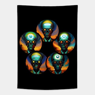 Five Robots Round and Round Tapestry