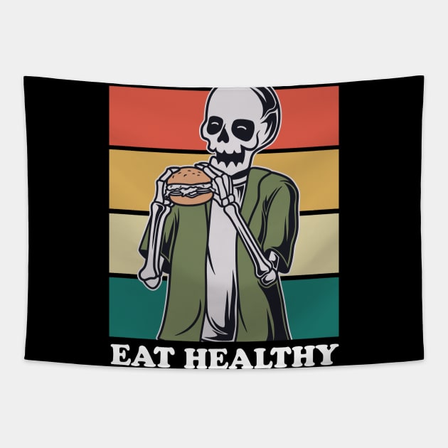 Eat Healthy | Burger Skeleton Tapestry by Denotation