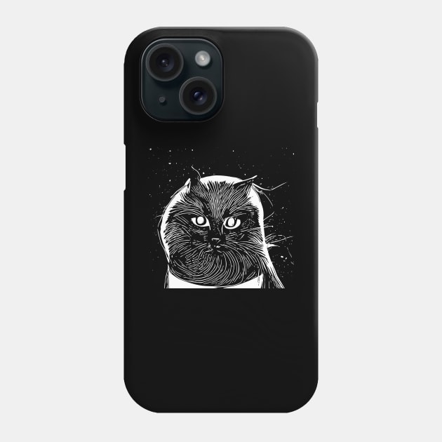 Cosmic Cat white print Phone Case by aceofspace