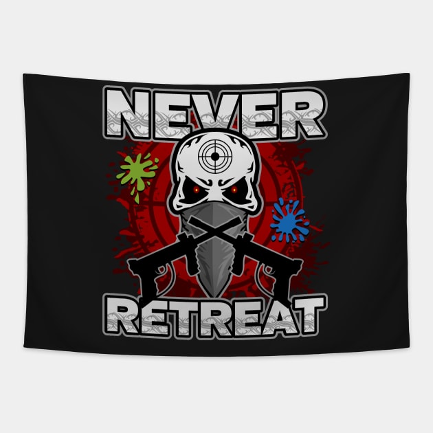 Paintball Skull Never Retreat Tapestry by RadStar