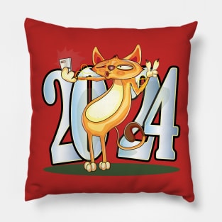 New Year 2024 Cat Pillow