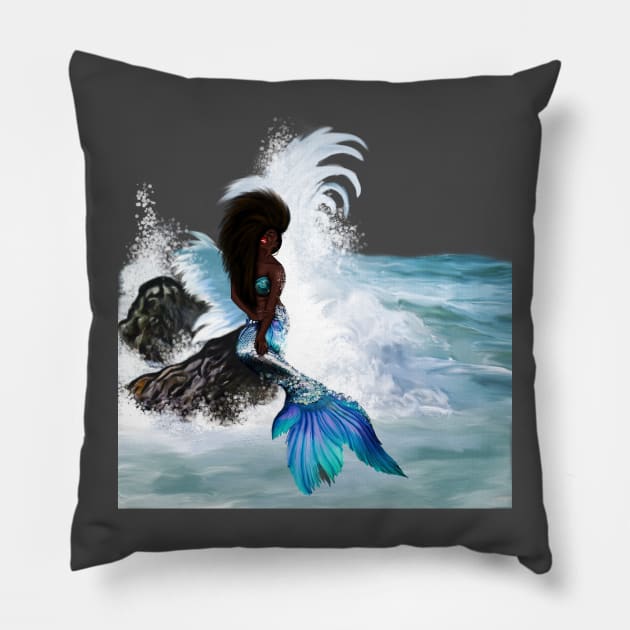 African Woman, Mermaid, Afro Black Girl Magic Pillow by dukito