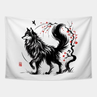 Chinese Style Ink Wolf Tapestry