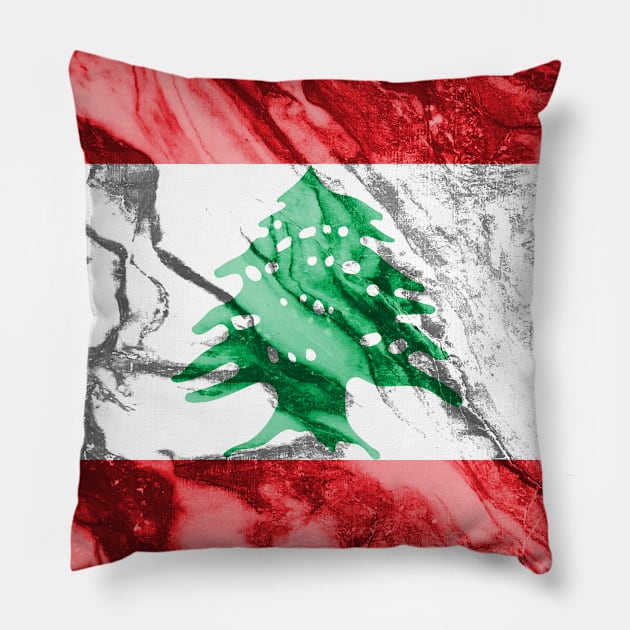 Flag of Lebanon - Marble texture Pillow by DrPen