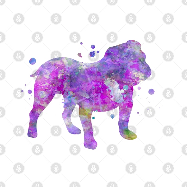 Purple English Bulldog Watercolor Painting by Miao Miao Design