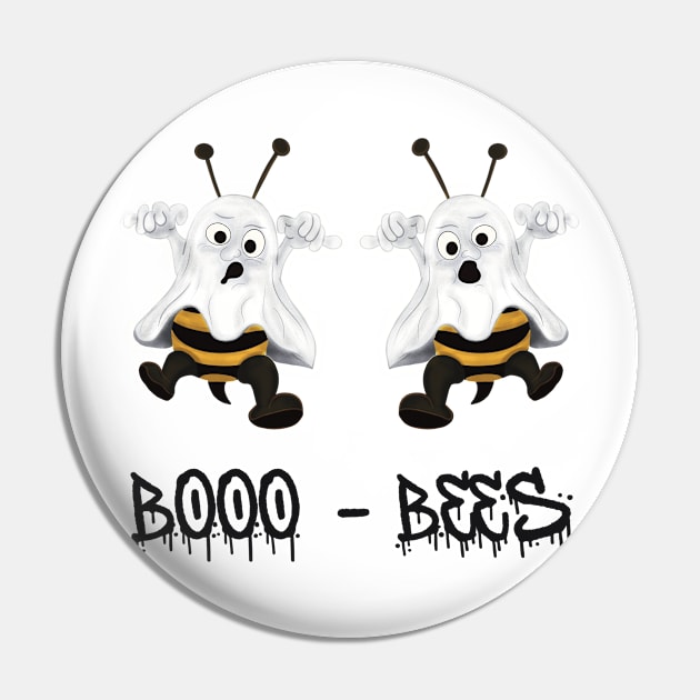 Booo Bees - Halloween Cute Ghost Bees Pin by foxnwombatco 