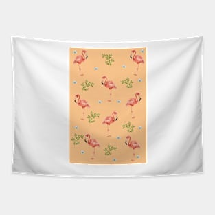 Flamingos on Peach Background Tapestry