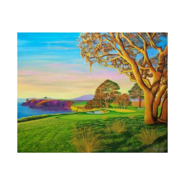 Colorful painting of the 6th hole at Pebble Beach Golf Course by terryhuey