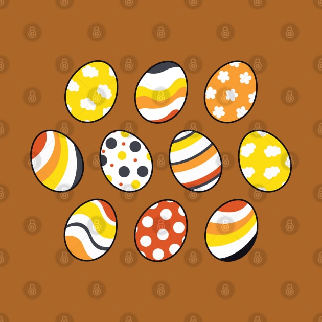 Egg Pattern | Yellow Orange Gray | Stripes Clouds Flowers Dots | Brown by Wintre2