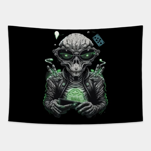 Funny Alien Digital Artwork - Birthday Gift Ideas For Poker Player Tapestry by Pezzolano