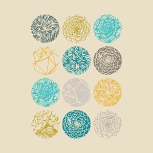 Abstract pattern with organic hand drawn circular shapes in blue, gray and yellow shades by Akbaly T-Shirt