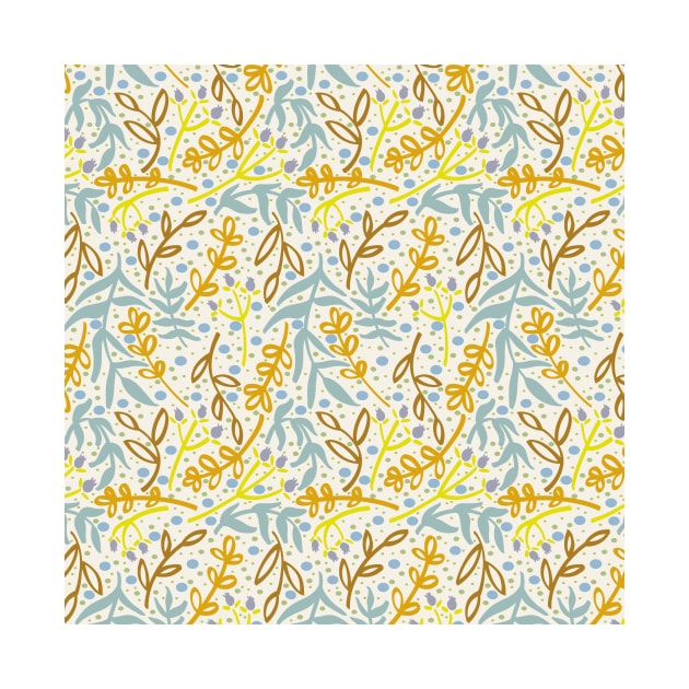 Botanicals and Dots - Hand drawn Design - Light Blue, Orange, Yellow by GenAumonier