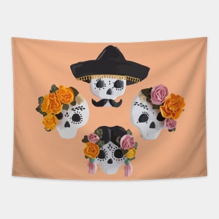 Charro mexican kawaii cute sugar skull mexican style marigold cempasúchil Tapestry