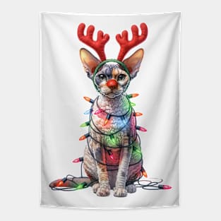 Christmas Red Nose Cornish Rex Cat Tapestry