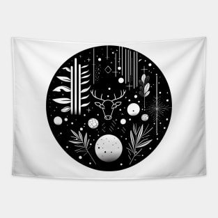 Black and White Abstract Geometric Deer Tapestry