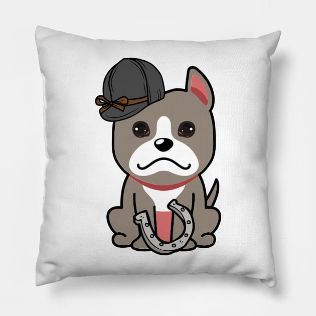 Funny grey dog is ready to ride a horse Pillow by Pet Station