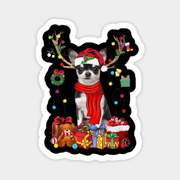 Black Chihuahua Reindeer Santa Christmas Color Lights Magnet by cogemma.art