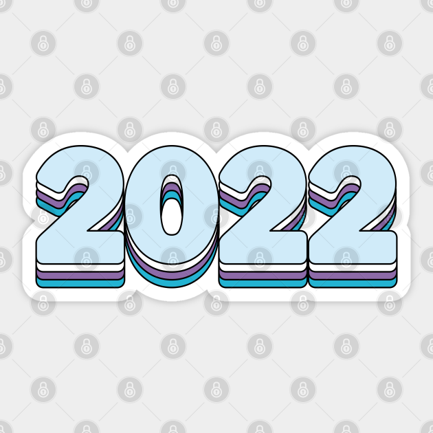 Year 2022 Happy New Year Retro Rainbow Blue Purple - 2022 - Sticker